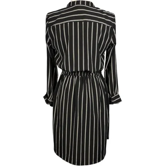 Black Striped Shirt Dress Knee Length Size 4 Young Professional Office Career - Picture 2 of 12